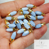 Blue Boulder Opal Electroplated Tiny Spike Pendant Charms, Charms Pendant, Handmade Pencil Pendant, Blue Stone Jewelry, Dainty Gift for Sis